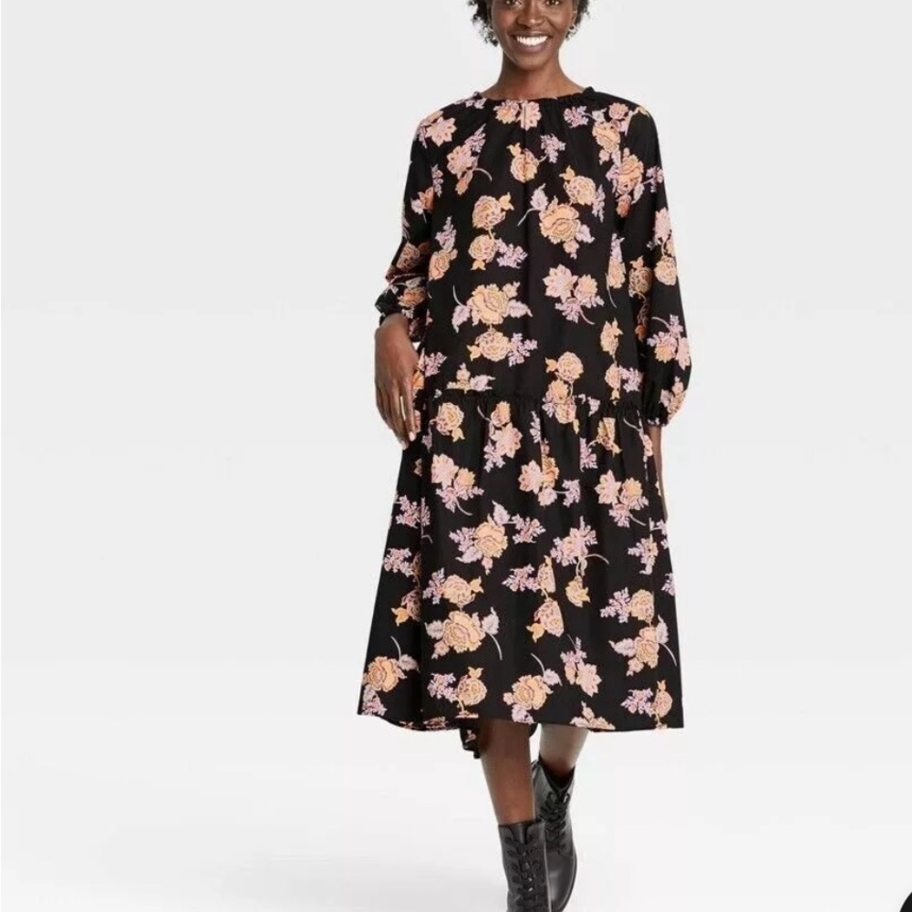 Who What Wear Floral Black Dress